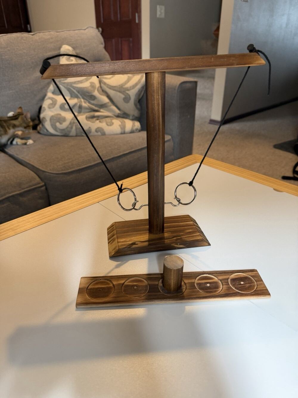Wooden Tabletop Hook Ring Toss Game, Ages 5 And Up Family Fun Offline Analog